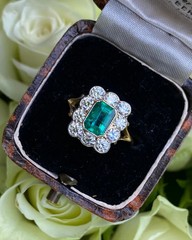 2.60 Ct Natural Emerald Art Deco Vintage Engagement Ring 14K Yellow Gold FN
