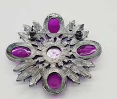 Flower Brooch PURPLE Gunmetal tone 2.5 in Art Deco Pin Statement Jelly Belly Vtg
