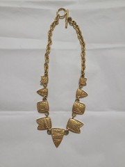 Trifari Signed Vintage Nautical Gold Tone Chain Necklace w Red Blue White Enamel