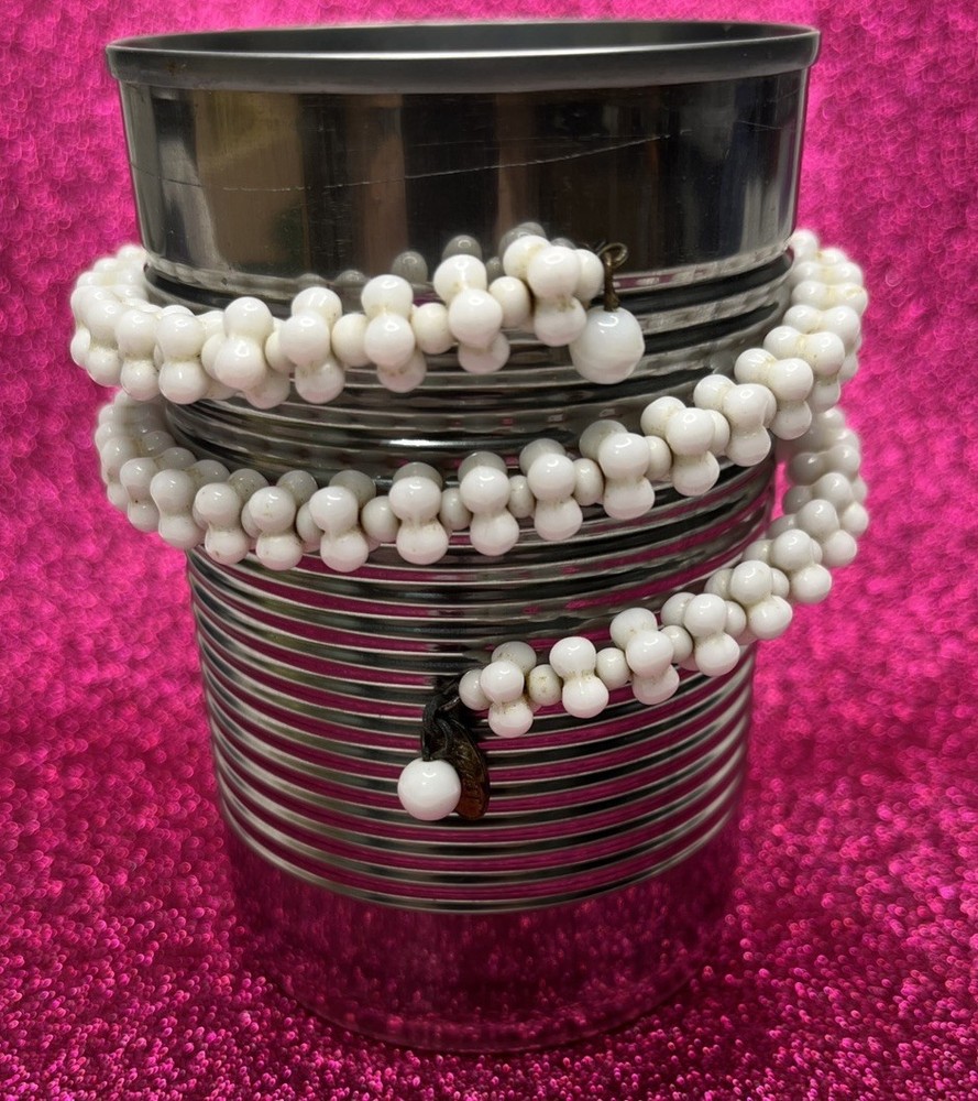 Vintage Miriam Haskell White Milk Glass Wrap Wire Bracelet Singed~ Nice