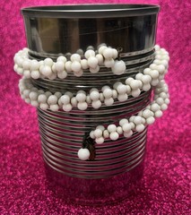 Vintage Miriam Haskell White Milk Glass Wrap Wire Bracelet Singed~ Nice