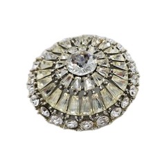 Vintage Round Brooch Crystal Silver tone HUGE Modern Modernist 3D 2.25 in
