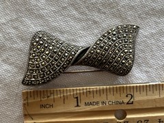 VTG Art Deco Style Marcasite & Sterling Silver Bow Brooch