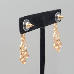 MWS Thailand Signed Pierced Earrings Antiqued Gold tone Dangle 1.5″