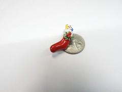 Small Red White Green Blue Yellow Enamel Christmas Stocking Brooch Vintage