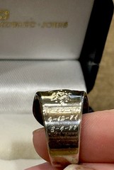 Vtg Gerber Oneida Silver Plate Baby Spoon Ring w/Engraved Birthdates Adjustable