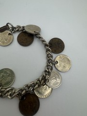 Vintage Coin Bracelet: Heavy Silver Tone Links, Coins