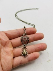 Vintage Egyptian Revival Art Nouveau Lavalier Filigree Scarab Beetle Necklace