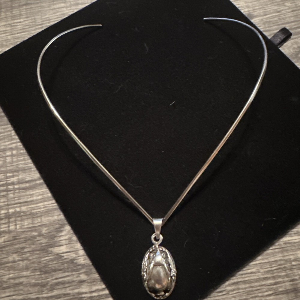 Vintage 925 Carol Felley Style Bunny Spring Pendant On Choker V Neck Necklace
