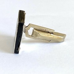 VTG Taxco Mexico Sterling Signed AAB Cuff Links Mid century Mod Aztec Black Onyx
