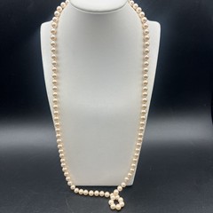 Vintage Champagne Faux Pearls Glass Beads Knotted Necklace 28″