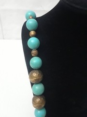 Vintage Faux Turquoise & Silver Beaded Bohemian Boho Necklace 30 in