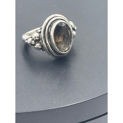 Sterling Silver Artisan Oval Shaped Bezel Set Smoky Quartz Stone Ring Sz 7.75