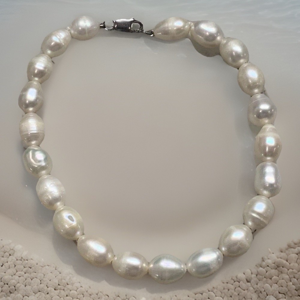 Vintage Faux Oval Pearls Sterling Silver Bracelet With Lobster Clasp 7” R4