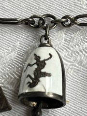 Vtge Siam Sterling Silver White Enamel Bell Charm Bracelet Jingle Bell Hearts 6″