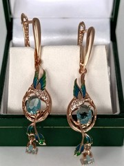 Vintage 1990-s 14 Ct Rolled Gold Aquamarine Zircons Earrings – Hallmarked 585 RG