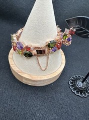 Gold Over Sterling Silver Multi Color Stones 7” bracelet & Earring Set