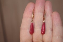 Genuine 14K Red Jade Elongated Medium Size Tear drop Lever back Earrings