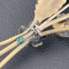 Vintage Floral Spray Gold Tone Metal With Faux Pearl Aged Patina READ