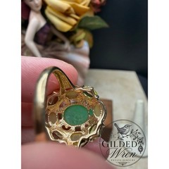 Vintage 14K Gold Jade & Tourmaline Estate Cocktail Ring | Size 7 | 4.94g