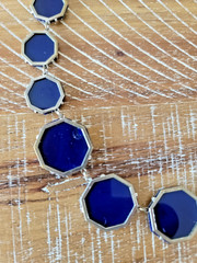 Antique Opaque Navy Blue Octagonal Framed Glass and Marcasite Necklace