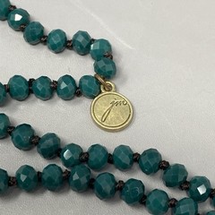 Designer Flapper Beaded Necklace Teal Green Fire Polished Czech Glass JM 78″