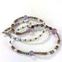 Beaded Crystal Faux Pearl Necklace Iridescent Purple Lavender