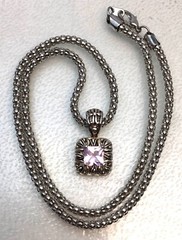 VTG CHAIN NECKLACE PENDANT LIGHT PURPLE GLASS CRYSTAL SIGNED MJ Marie Jannifer