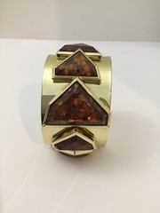 Jewelmint Faux Amber Cuff Bracelet Gold Tone 2.25” Diameter