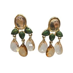 Vintage Earrings Teardrop Beaded Kundan Style Screwback Clip On Gold Tone SK3108