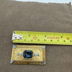 Vintage Rectangle Gold Tone With Blue Glass Rhinestones Pin Brooch