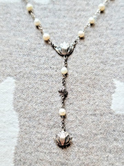 VTG JANICE GIRARDI JGD-LOTUS PEARL Y-Necklace/Rosary Style/Mala .925 Sterling