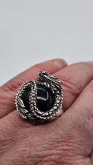 Sterling Silver Dragon Ring Black Onyx Orb Statement Gothic Fantasy Size 8 14g