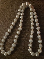 Vintage Pastel ivory Silk Satin Wrapped Bead Necklace 30″