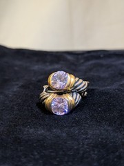 Vintage Gold And Silver Toned Earrings With Amethyst Colored Crystal