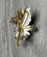 Vintage Enamel Flower Bouquet Brooch Pin White Green Pink Yellow Blue