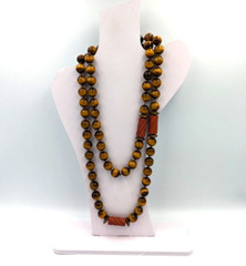 Tiger’s Eye Terracotta Jasper Beaded Necklace Vintage 32 In Long Silk Knotted