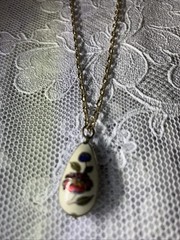 Vintage Gold Tone Cloisonné Floral Enamel Pendant Necklace And Matching Earrings