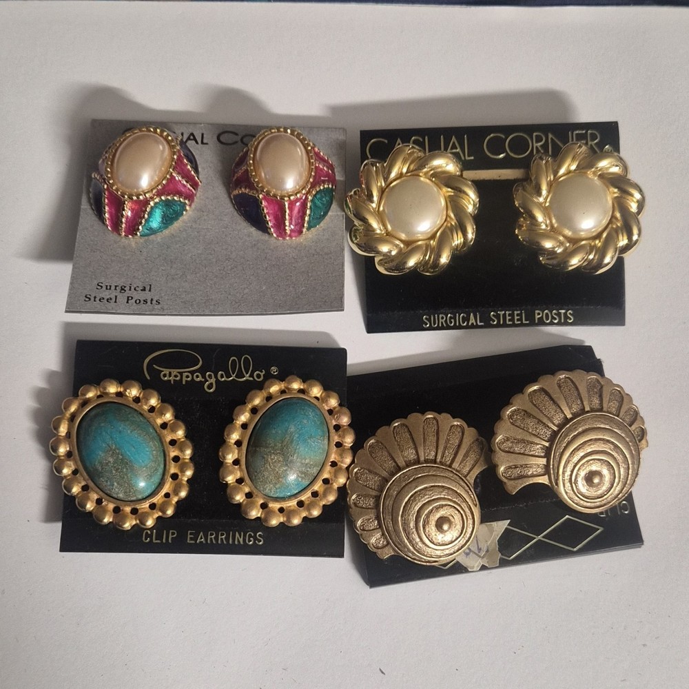 Casual Corner & Papagallo Vintage Multicolor Clip Surgical Steel Earrings Lot