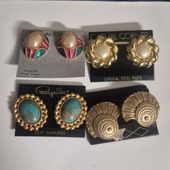 Casual Corner & Papagallo Vintage Multicolor Clip Surgical Steel Earrings Lot