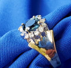 Original EARTH MINED Teal Blue SAPPHIRE DIAMOND Engagement Ring SOLID 14K GOLD 9