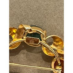Vintage Binder Brothers BB 12K Gold Filled Wreath Brooch Carved Scarab Gemstones