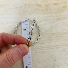 Large Silver Tone Anchor Mariner Link Hoop Earrings 2.25” VTG Minimalist Mod