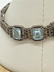 Vintage Sterling Silver Bracelet Signed Wells Light Blue Color Stones 6.75″ in