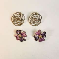 Vintage Y2K Flower Earring Set Purple Gold Floral Studs Whimsygoth Cottagecore