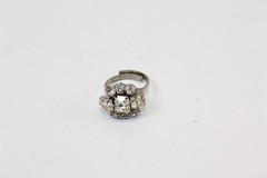 Ring Silver-Tone Alloy With Clear Stones Adjustable Size Band Vintage