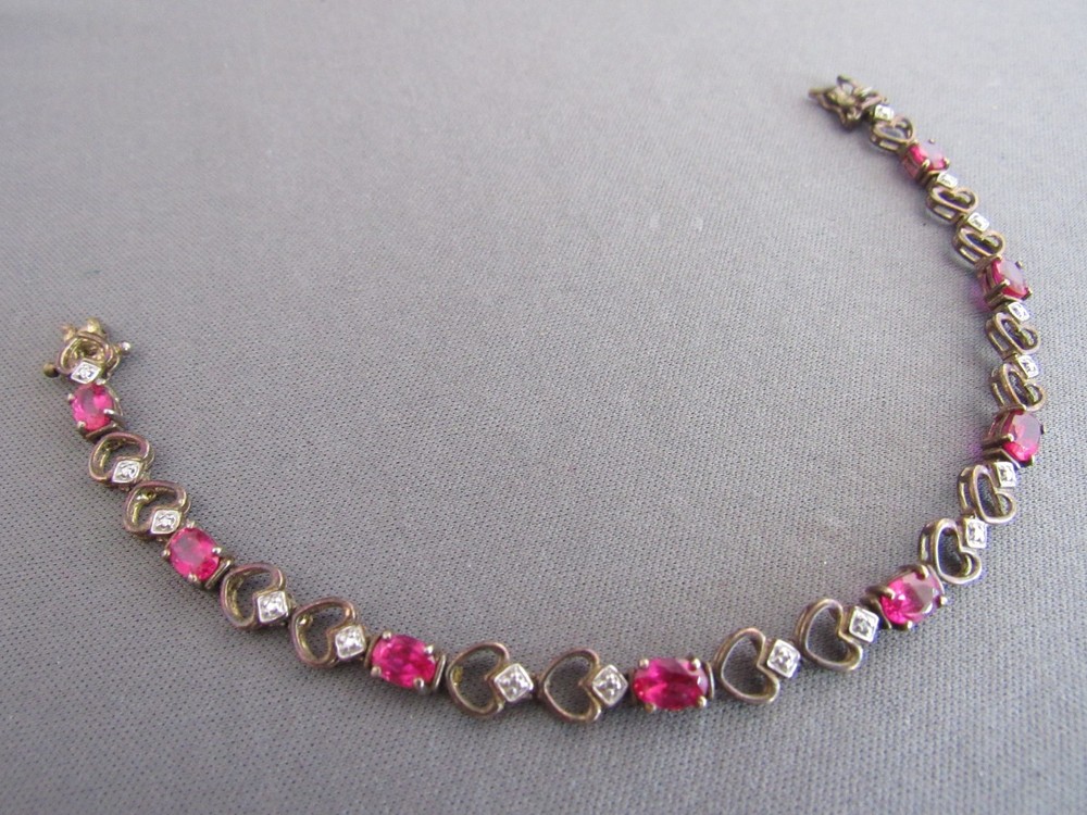 VINTAGE ROSS SIMONS GILTED STERLING DIAMOND & RUBY TENNIS BRACELET