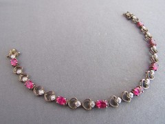 VINTAGE ROSS SIMONS GILTED STERLING DIAMOND & RUBY TENNIS BRACELET