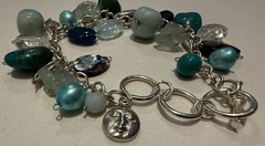 Vintage Signed Sajen 925 Sterling Silver Multi-Gemstone Charm Bracelet Moon Face