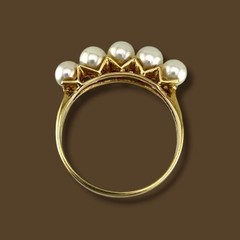 Classic Vintage 14K Yellow Gold Five Stone Pearl Ring 4.4mm Size 6.25